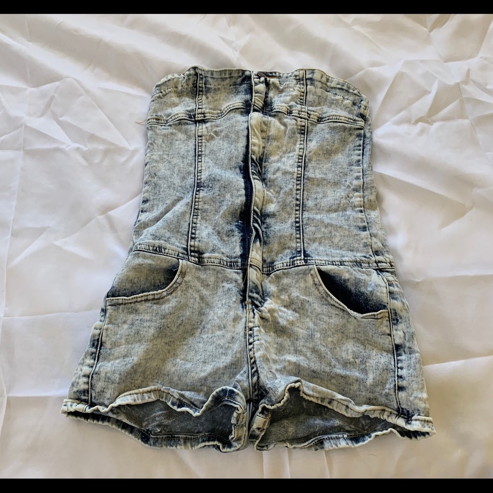 Denim tube top romper